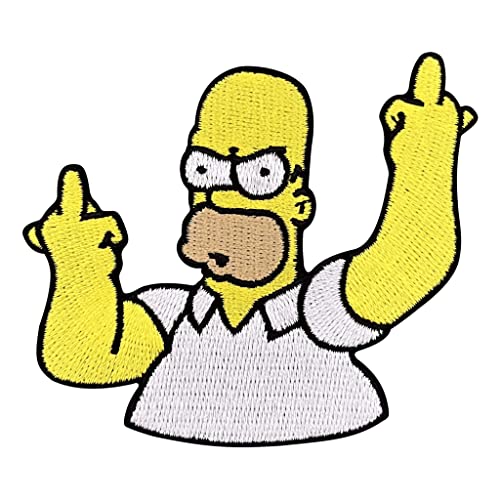 Urbanski Patch Homer Simpson zeigt Finger zum Aufbügeln 7 x 8 cm | Aufnäher Applikation Bügelbild von Urbanski