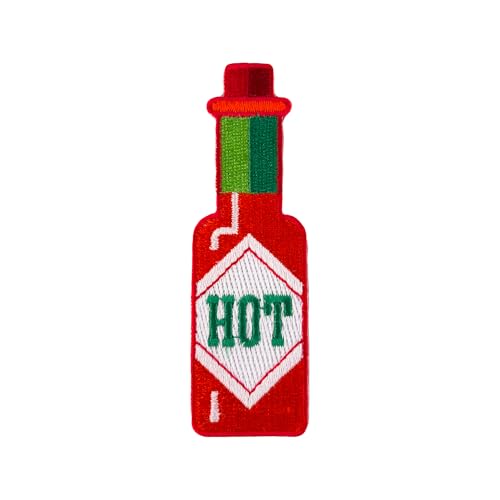 Urbanski Patch Hot Sauce scharfe Soße Sriracha Chilli zum Aufbügeln 8,8 x 2,8 cm | Aufnäher Applikation Bügelbild von Urbanski