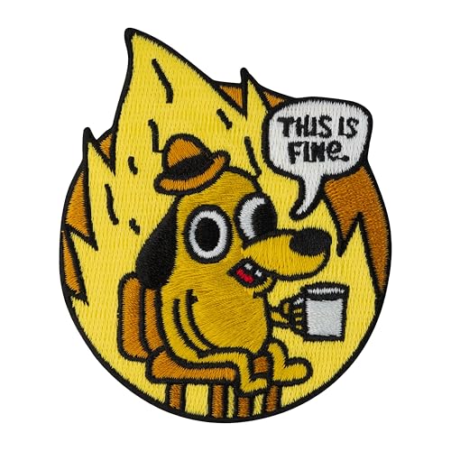 Urbanski Patch Hund in brennendem Haus Dog in burning House this is fine 8 x 7 cm | Aufnäher Applikation Bügelbild (mit Klett) von Urbanski
