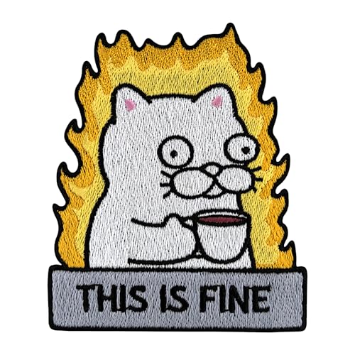 Urbanski Patch Lustige Katze mit Kaffe this is fine zum Aufbügeln 8,8 x 7,4 cm | Aufnäher Applikation Bügelbild Urbanski Patch Lustige Katze mit Kaffe this is fine zum Aufbügeln 8,8 x 7,4 cm | Aufnäher Applikation Bügelbild von Urbanski