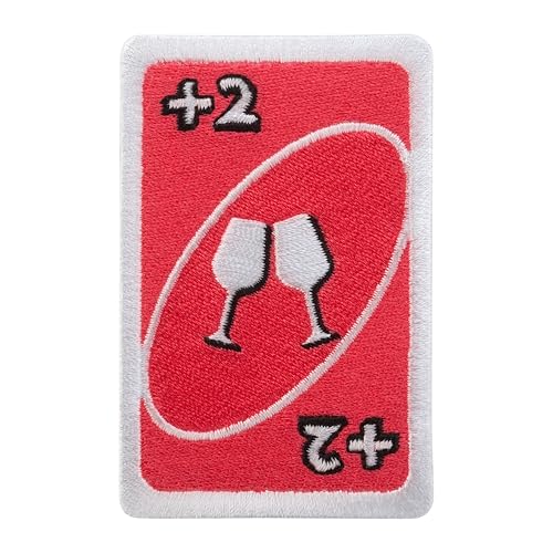 Urbanski Patch Rote Spielkarte +2 Gläser Wein zum Aufbügeln 7,9 x 5,1 cm | Aufnäher Applikation Bügelbild von Urbanski