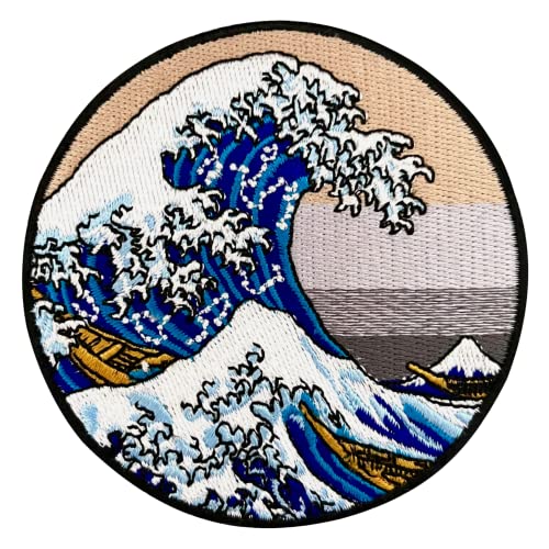 Urbanski Patch The Great Wave off Kanagawa (rund) zum Aufbügeln 8,5 x 8,5 cm | Aufnäher Applikation Bügelbild von Urbanski