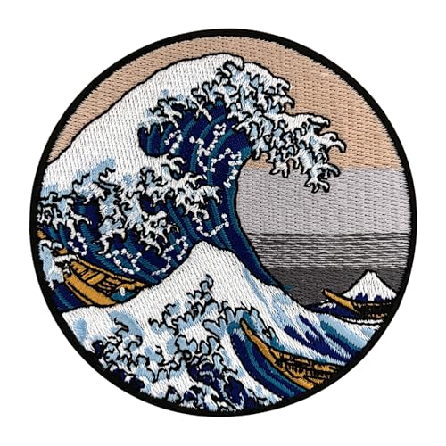 Urbanski Patch The Great Wave off Kanagawa (rund) zum Aufbügeln 8,5 x 8,5 cm | Aufnäher Applikation Bügelbild von Urbanski