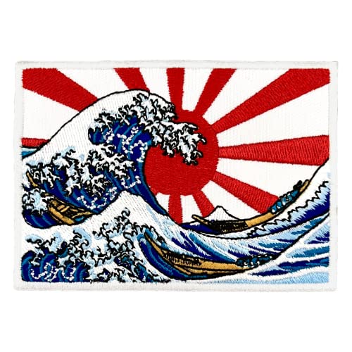 Urbanski Patch The Great Wave off Kanagawa mit roter Sonne zum Aufbügeln 7,1 x 10 cm | Aufnäher Applikation Bügelbild von Urbanski