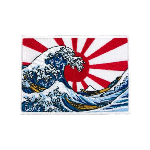 Urbanski Patch The Great Wave off Kanagawa mit roter Sonne zum Aufbügeln 7,1 x 10 cm | Aufnäher Applikation Bügelbild von Urbanski