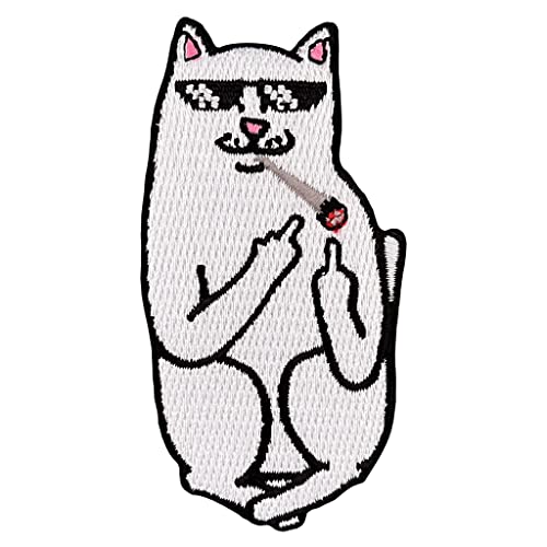 Urbanski Patch Thug Life Katze mit Brille zeigt Finger zum Aufbügeln 8 x 4,3 cm | Aufnäher Applikation Bügelbild von Urbanski