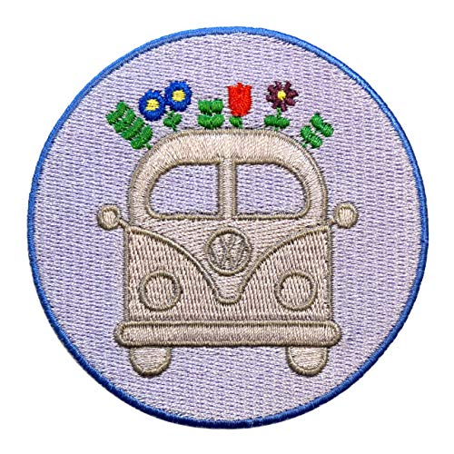 Urbanski Patch Bus Bully mit Blumen zum Aufbügeln 8 x 8 cm | Aufnäher Applikation Bügelbild von Urbanski