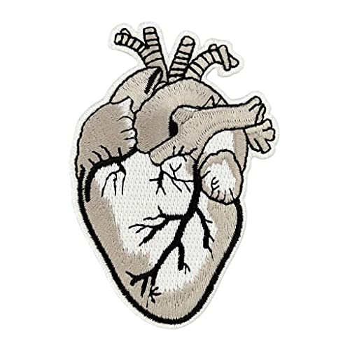 Urbanski Patch anatomisches Herz in silber zum Aufbügeln 9 x 6,1 cm | Aufnäher Applikation Bügelbild von Urbanski