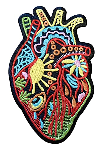 Urbanski Patch anatomisches Herz mit buntem Muster zum Aufbügeln 10 x 6 cm | Aufnäher Applikation Bügelbild von Urbanski