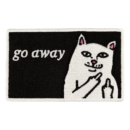 Urbanski Patch go away geh weg Katze zeigt Finger zum Aufbügeln 5,8 x 9,5 cm | Aufnäher Applikation Bügelbild von Urbanski