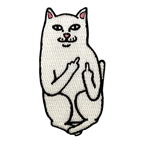 Urbanski Patch lustige Katze zeigt Finger zum Aufbügeln 8 x 4,3 cm | Aufnäher Applikation Bügelbild von Urbanski