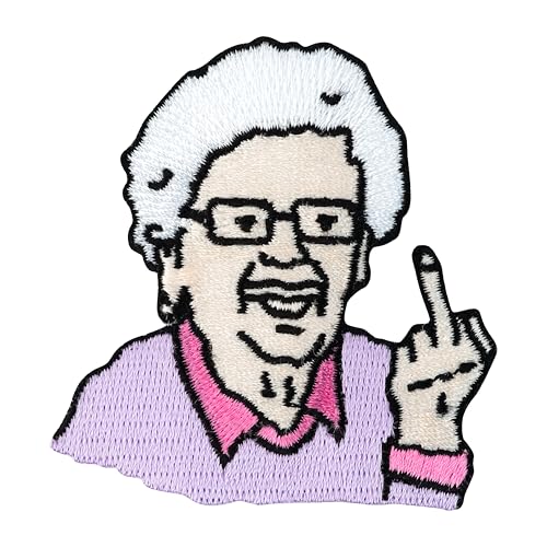 Urbanski Patch lustige Oma zeigt Finger zum Aufbügeln | Aufnäher Applikation Bügelbild (mit Klett, Klein) von Urbanski