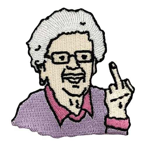 Urbanski Patch lustige Oma zeigt Finger zum Aufbügeln 6,5 x 6 cm | Aufnäher Applikation Bügelbild von Urbanski