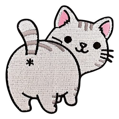 Urbanski Patch lustige süße Katze mit grauem Fell zum Aufbügeln 7 x 7,2 cm | Aufnäher Applikation Bügelbild von Urbanski