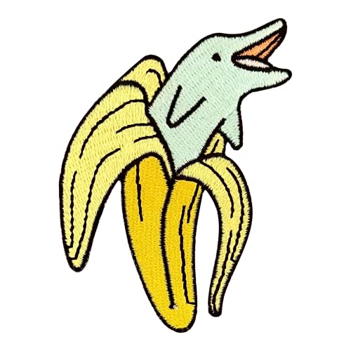 Urbanski Patch lustiger Delfin in einer Banane zum Aufbügeln 8 x 5 cm | Aufnäher Applikation Bügelbild von Urbanski