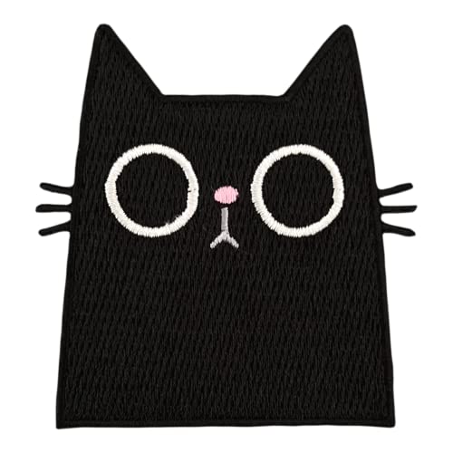 Urbanski Patch schwarze Katze mit verrücktem Blick zum Aufbügeln 7 x 6,5 cm | Aufnäher Applikation Bügelbild von Urbanski