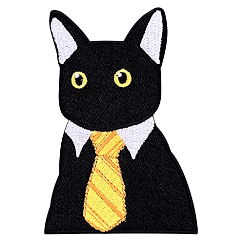 Urbanski Patch süße Business Katze mit gelber Krawatte zum Aufbügeln 8 x 5,4 cm | Aufnäher Applikation Bügelbild von Urbanski