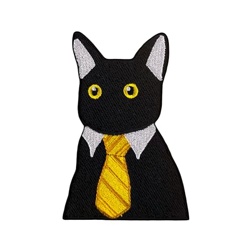 Urbanski Patch süße Business Katze mit gelber Krawatte zum Aufbügeln 8 x 5,4 cm | Aufnäher Applikation Bügelbild von Urbanski