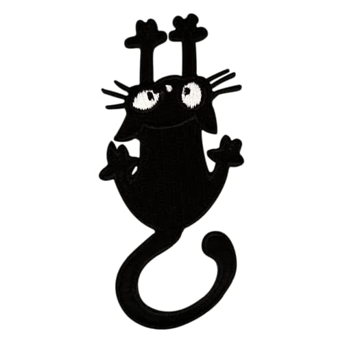Urbanski Patch süße schwarze Katze kratzt und hält sich fest zum Aufbügeln 7,9 x 3,5 cm | Aufnäher Applikation Bügelbild von Urbanski