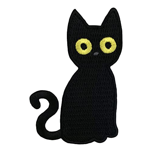 Urbanski Patch süße schwarze Katze mit gelben Augen zum Aufbügeln 7 x 4,7 cm | Aufnäher Applikation Bügelbild von Urbanski