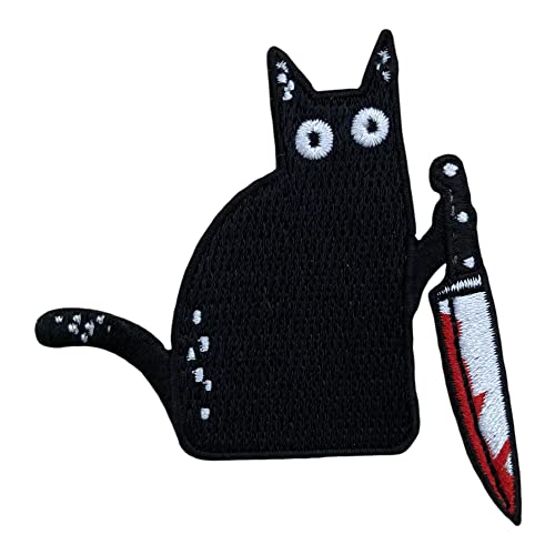 Urbanski Patch verrückte Katze mit Messer zum Aufbügeln 7 x 7 cm | Aufnäher Applikation Bügelbild von Urbanski