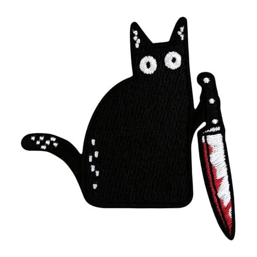 Urbanski Patch verrückte Katze mit Messer zum Aufbügeln 7 x 7 cm | Aufnäher Applikation Bügelbild von Urbanski