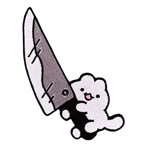 Urbanski Patch weiße mini Katze mit Messer zum Aufbügeln 8 x 7 cm | Aufnäher Applikation Bügelbild von Urbanski