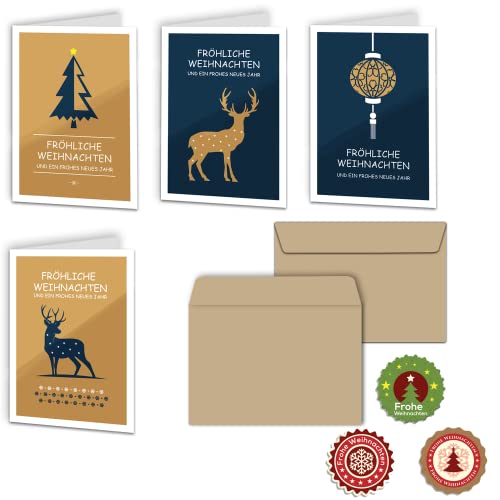 Urdays Weihnachtskarten 20er Set mit Umschlägen Klappkarten für Weihnachtsgrüße 20 Stück – Frohe Weihnachten Retro 2 Design von Urdays