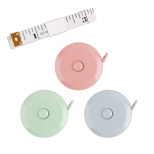 3er Set Macaron-Dreifarben-Maßband plus ein Kunststoffmaßband, 150 cm lang, hochpräzise Messung, automatisch einziehbar, für Körperkurvenmessungen geeignet von Ureminisce
