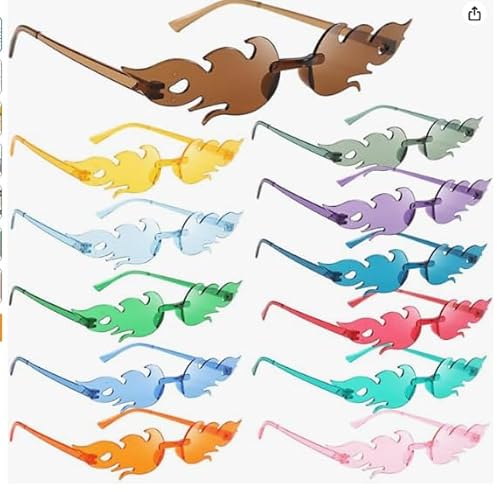 Urganvem Flammen Sonnenbrille, 12 Stück Party Sonnenbrillen, Flammen Brillen Neuheit Partybrille für Fasching Foto Requisiten Geburtstagsfeier Maskerade Party Dekoration(12 Farben) von Urganvem