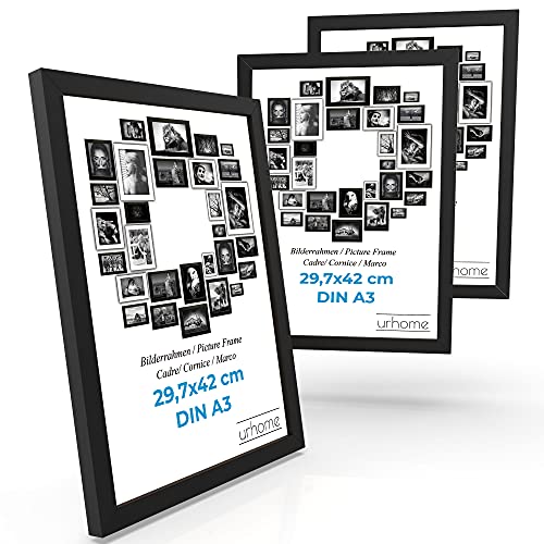 Urhome Bilderrahmen DIN A3 29,7 x 42 cm aus Abachi Holz Schwarz für Aufhängung 3 Stück - Kunststoffscheibe Ayous Fotorahmen für Bilder Kunstdrucke Fotos Gemälde Rahmen zum Aufstellen Urhome Bilderrahmen DIN A3 29,7 x 42 cm aus Abachi Holz Schwarz für Aufhängung 3 Stück - Kunststoffscheibe Ayous Fotorahmen für Bilder Kunstdrucke Fotos Gemälde Rahmen zum Aufstellen von Urhome