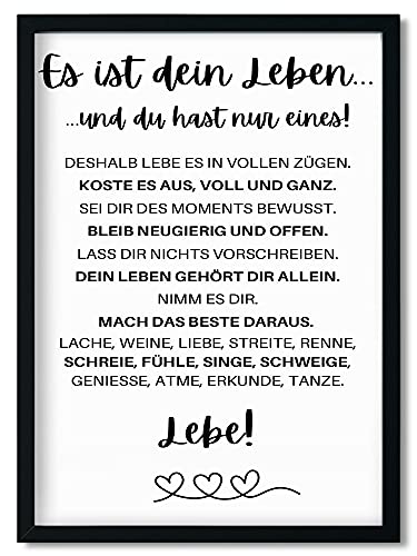 Urhome Kunstdruck Definition Es ist dein Leben mit Bilderrahmen Schwarz in DIN A3 - Worterklärung wie im Duden Lexikon Wandbild Wanddeko mit Spruch Holz Rahmen für Wohnung Familie Freunde von Urhome