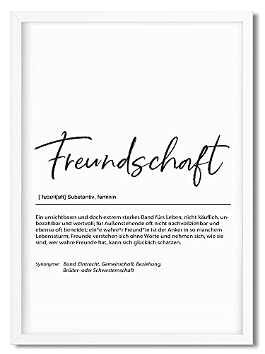 Urhome Kunstdruck Definition Freundschaft mit Bilderrahmen Weiß in DIN A3 - Worterklärung wie im Duden Lexikon Wandbild Wanddeko mit Spruch Holz Rahmen für Wohnung Familie Freunde von Urhome