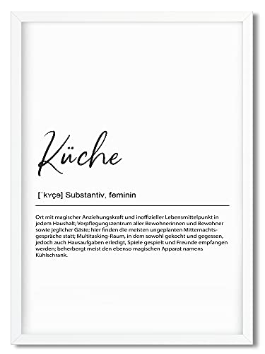 Urhome Kunstdruck Definition Küche mit Bilderrahmen Weiß in DIN A5 - Worterklärung wie im Duden Lexikon Wandbild Wanddeko mit Spruch Holz Rahmen für Wohnung Familie Freunde Geschenk von Urhome