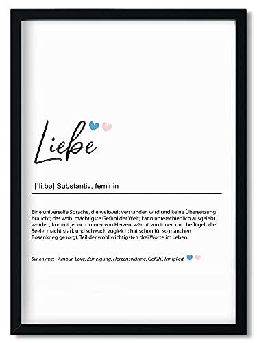 Urhome Kunstdruck Definition Liebe mit Bilderrahmen Schwarz in DIN A5 - Worterklärung wie im Duden Lexikon Wandbild Wanddeko mit Spruch Holz Rahmen für Wohnung Familie Freunde Geschenk von Urhome