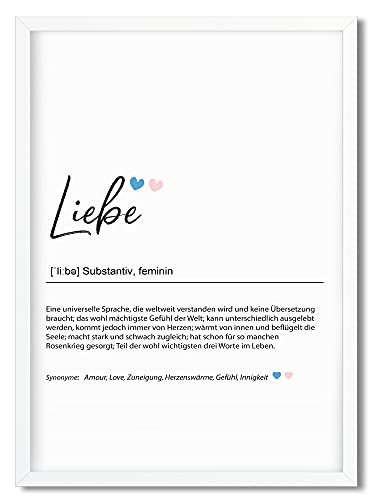 Urhome Kunstdruck Definition Liebe mit Bilderrahmen Weiß in DIN A3 - Worterklärung wie im Duden Lexikon Wandbild Wanddeko mit Spruch Holz Rahmen für Wohnung Familie Freunde Geschenk von Urhome