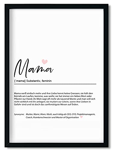 Urhome Kunstdruck Definition Mama mit Bilderrahmen Schwarz in DIN A5 - Worterklärung wie im Duden Lexikon Wandbild Wanddeko mit Spruch Holz Rahmen für Wohnung Familie Freunde Geschenk von Urhome