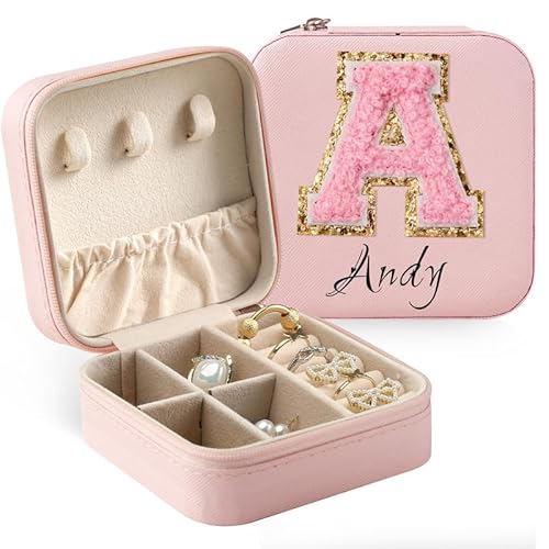 Urijk Personalisierte Schmuckschatulle für Damen,Reise Schmuckkästchen Personalisiert, Maßgeschneiderte Schmuckbox mit Anfangs A-Z Namen Und Namen,Personalisierte Geschenke für Frauen von Urijk