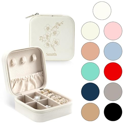 Urijk Personalisierte Schmuckschatulle für Damen,Reise Schmuckkästchen Personalisiert, Maßgeschneiderte Schmuckbox mit Ihren Initialen Namen Und Geburtsblumen,Personalisierte Geschenke für Frauen Urijk Personalisierte Schmuckschatulle für Damen,Reise Schmuckkästchen Personalisiert, Maßgeschneiderte Schmuckbox mit Ihren Initialen Namen Und Geburtsblumen,Personalisierte Geschenke für Frauen von Urijk