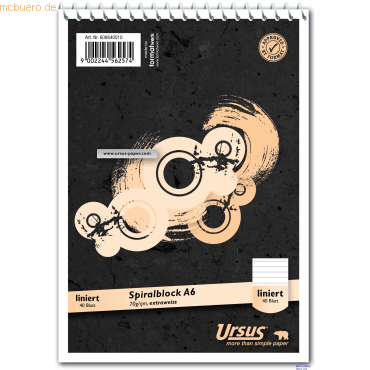 Ursus Spiral-Notizblock A6 70g/qm 40 Blatt liniert von Ursus