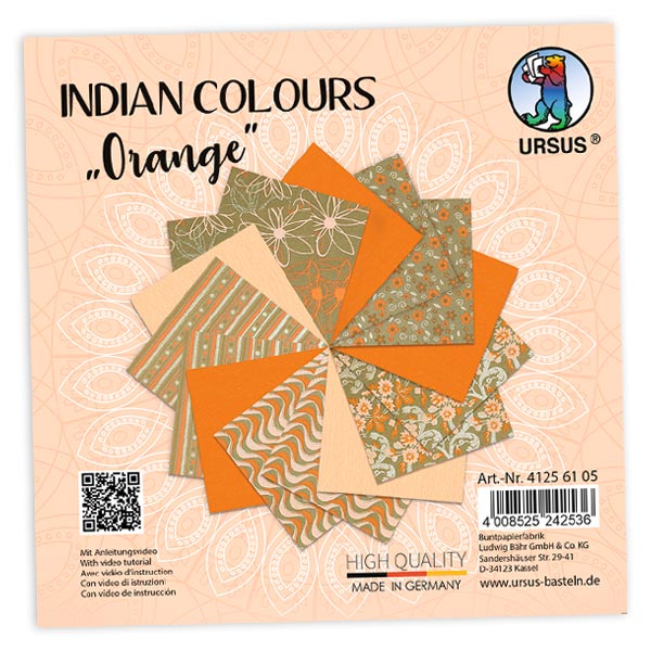 15 Blatt Bastelpapier, Indian Colors in Orangetönen, 13,7cm x 13,7cm von Ursus