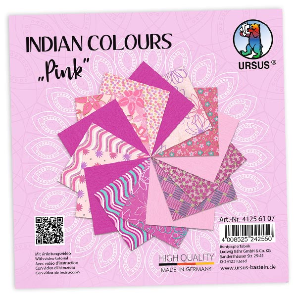 15 Blatt Bastelpapier, Indian Colors in Pinktönen, 13,7cm x 13,7cm von Ursus