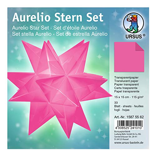 Aurelio Stern Transparentpapier uni, pink, 115 g, ca. 15 x 15 cm, 33 Blatt, beidseitig bedruckt Aurelio Stern Transparentpapier uni, pink, 115 g, ca. 15 x 15 cm, 33 Blatt, beidseitig bedruckt von Ursus