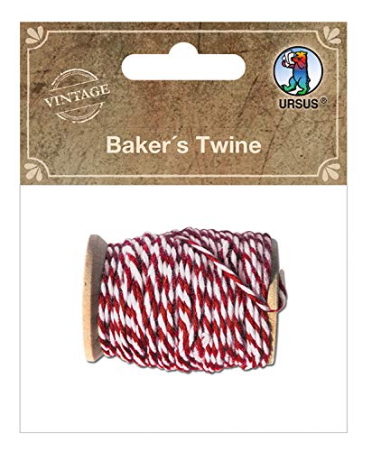 Bakers Twine, robustes Baumwollgarn auf einer Holzspule, 10 m in rot/weiß, für vielfältige Bastelarbeiten geeignet von Ursus