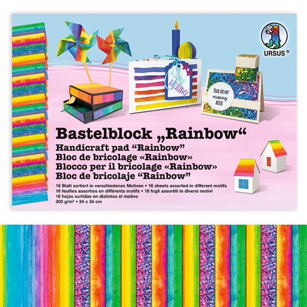 Bastelblock Regenbogen, 16 Blatt, 24cm x 34cm, 300g/m²