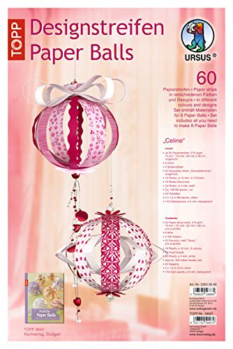 Ursus 23550099 - Designstreifen Paper Balls Celine, Material für bis zu 8 Paper Balls, Durchmesser ca. 10 cm, 60 Streifen mit Zubehör, ideal zum Basteln von individuellen Weihnachtskugeln von Ursus