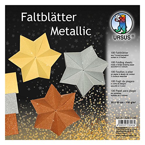 Ursus 3245199 - Faltblätter Metallic, aus Tonzeichenpapier 130 g/qm, 100 Blatt in 3 Farben, ca. 20 x 20 cm, durchgefärbt, hohe Farbbrillanz und Lichtbeständigkeit, ideal für schöne Faltfiguren Ursus 3245199 - Faltblätter Metallic, aus Tonzeichenpapier 130 g/qm, 100 Blatt in 3 Farben, ca. 20 x 20 cm, durchgefärbt, hohe Farbbrillanz und Lichtbeständigkeit, ideal für schöne Faltfiguren von Ursus