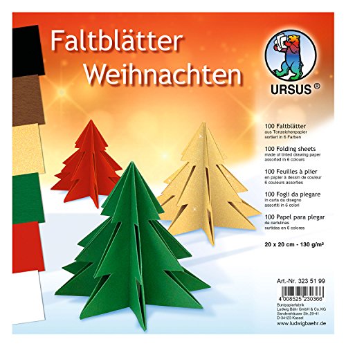 Ursus 3235199 - Faltblätter Weihnachten, aus Tonzeichenpapier 130 g/qm, 100 Blatt in 6 Farben, ca. 20 x 20 cm, durchgefärbt, hohe Farbbrillanz und Lichtbeständigkeit, ideal für schöne Faltfiguren von Ursus