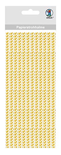 Ursus 56850007 - Papierstrohhalme mit Chevron, gold, Größe S, Länge ca. 19,5 cm, Durchmesser ca. 0,6 cm, 24 Stück, mit Folienveredelung, lebensmittelecht, zum Gestaltenm und Dekorieren von Ursus