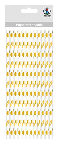 Ursus 56850005 - Papierstrohhalme mit Punkten, gold, Größe S, Länge ca. 19,5 cm, Durchmesser ca. 0,6 cm, 24 Stück, mit Folienveredelung, lebensmittelecht, zum Gestaltenm und Dekorieren von Ursus